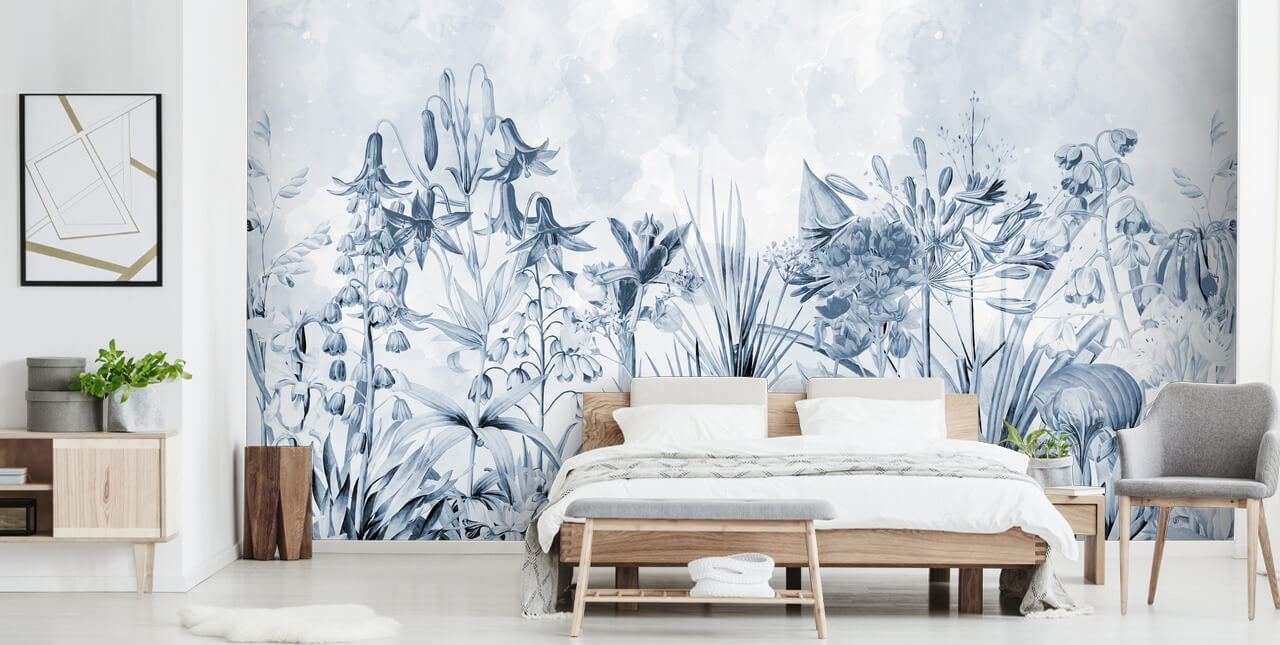 blaue botanische Tapete blaue botanische Tapete