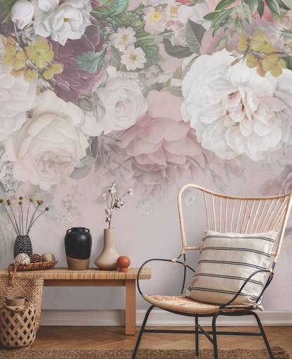 papier peint fleurs roses et blanc cassé papier peint fleurs roses et blanc cassé