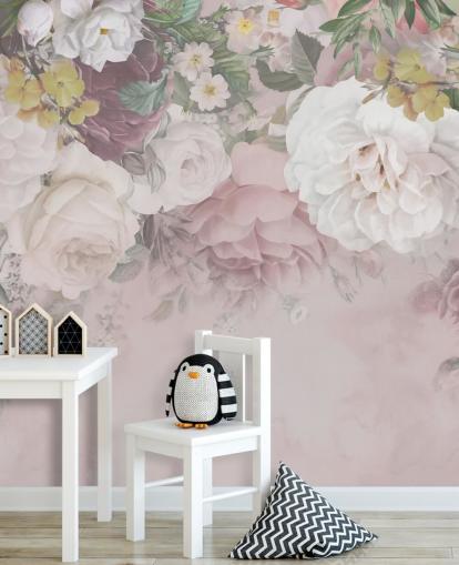 rosa und cremefarbene Blumen Papiertapete rosa und cremefarbene Blumen Papiertapete