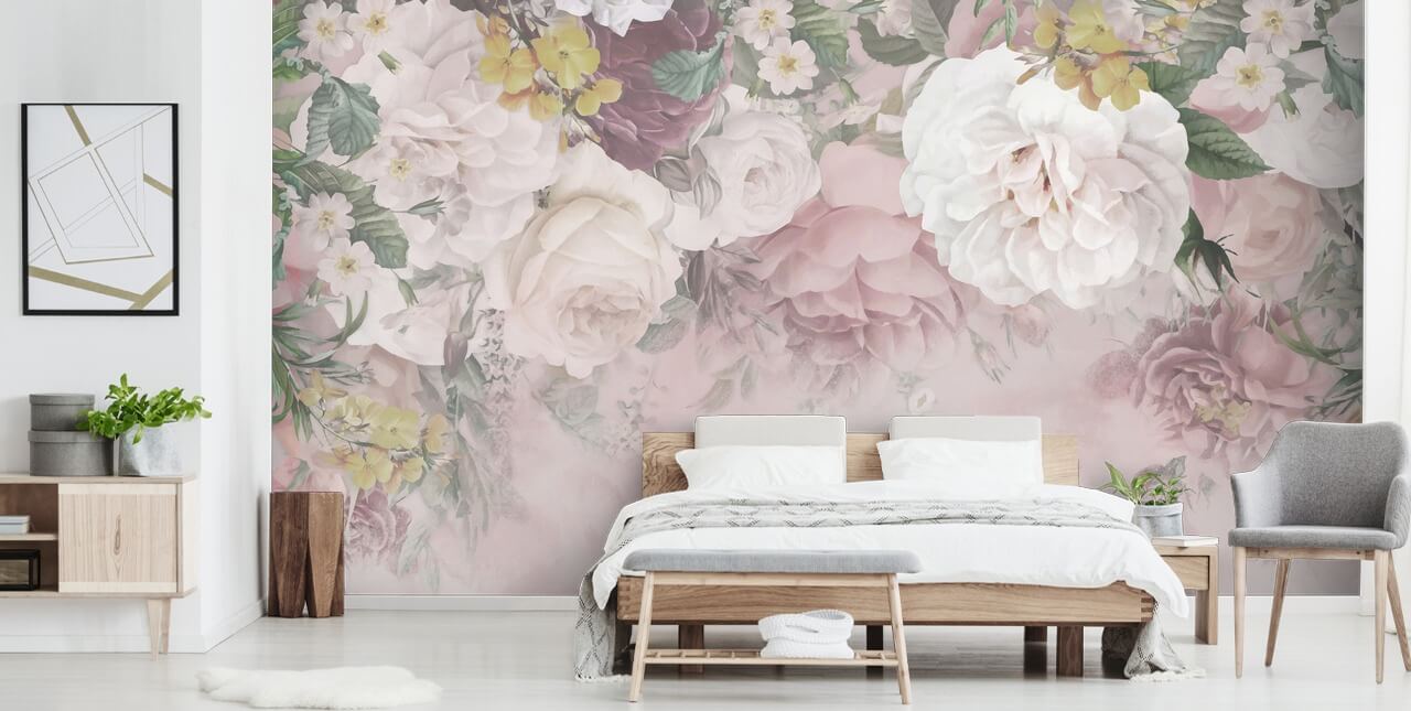 rosa og off-white blomster tapet