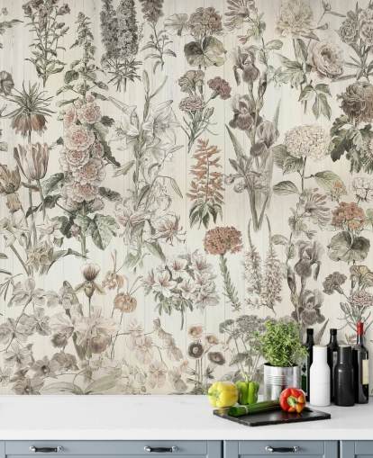 pale meadow flowers on panels wallpaper pale meadow flowers on panels wallpaper