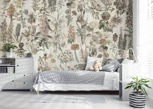 pale meadow flowers on panels wallpaper