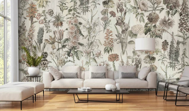 pale meadow flowers on panels wallpaper