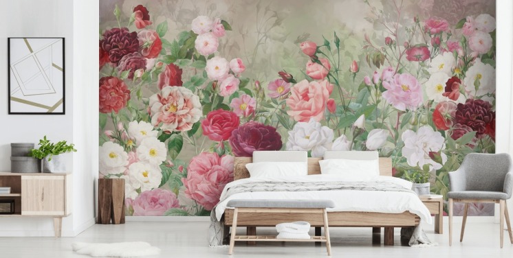 rode roos en witte roos behang