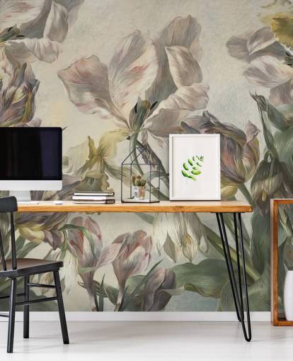 vintage style tulips wallpaper mural called Antique Tulips by Marina Stupakova for bedrooms and living rooms vintage style tulips wallpaper mural called Antique Tulips by Marina Stupakova for bedrooms and living rooms
