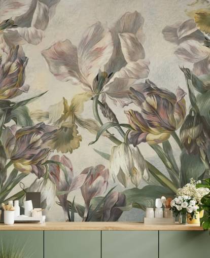 vintage style tulips wallpaper mural called Antique Tulips by Marina Stupakova for bedrooms and living rooms vintage style tulips wallpaper mural called Antique Tulips by Marina Stupakova for bedrooms and living rooms