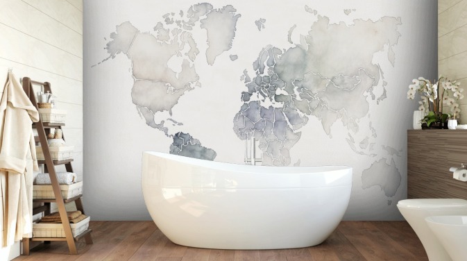 light grey world map wallpaper