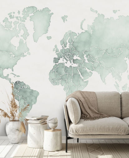 papel de parede do mapa mundial em tons de menta papel de parede do mapa mundial em tons de menta