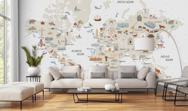 fond d'écran carte du monde pour enfants aux tons naturels