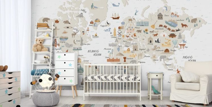 fond d'écran carte du monde pour enfants aux tons naturels