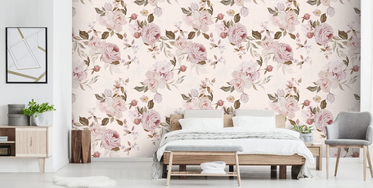 stoffig roze bloemenbehang