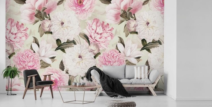 blush vintage peonies spring garden wallpaper