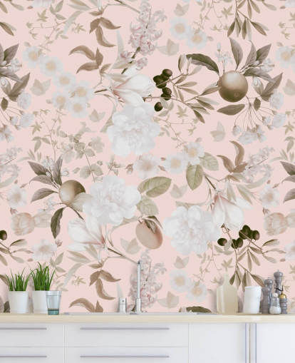 vintage blush eksotiske pæoner og tropiske frugter haven tapet vintage blush eksotiske pæoner og tropiske frugter haven tapet