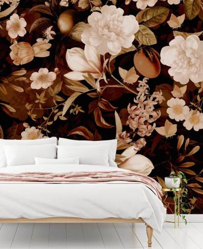 vintage exotic peonies and tropical fruits night garden wallpaper vintage exotic peonies and tropical fruits night garden wallpaper