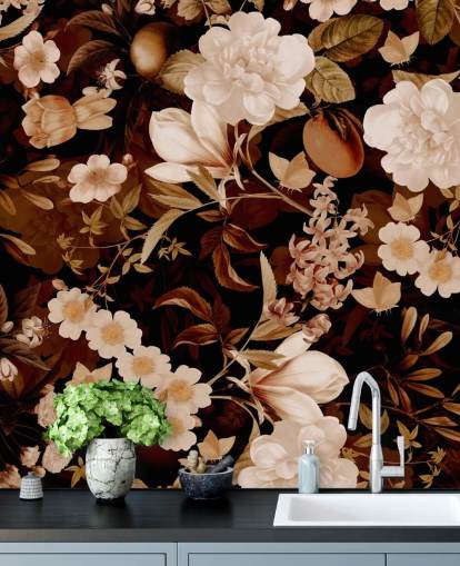 vintage eksoottisia pionit ja trooppisia hedelmiä yö puutarha tapetti vintage eksoottisia pionit ja trooppisia hedelmiä yö puutarha tapetti