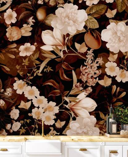 Vintage exotische Pfingstrosen und tropische Früchte night garden wallpaper Vintage exotische Pfingstrosen und tropische Früchte night garden wallpaper