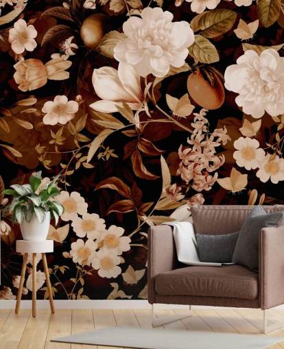 Vintage exotische Pfingstrosen und tropische Früchte night garden wallpaper Vintage exotische Pfingstrosen und tropische Früchte night garden wallpaper