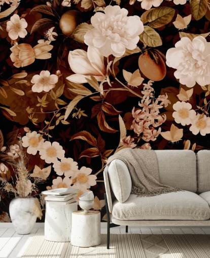 vintage exotic peonies and tropical fruits night garden wallpaper vintage exotic peonies and tropical fruits night garden wallpaper