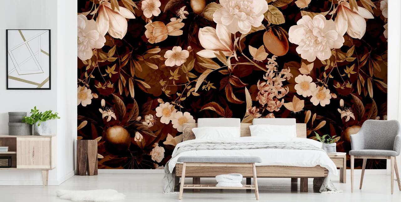 papier peint vintage jardin de nuit pivoines exotiques et fruits tropicaux papier peint vintage jardin de nuit pivoines exotiques et fruits tropicaux