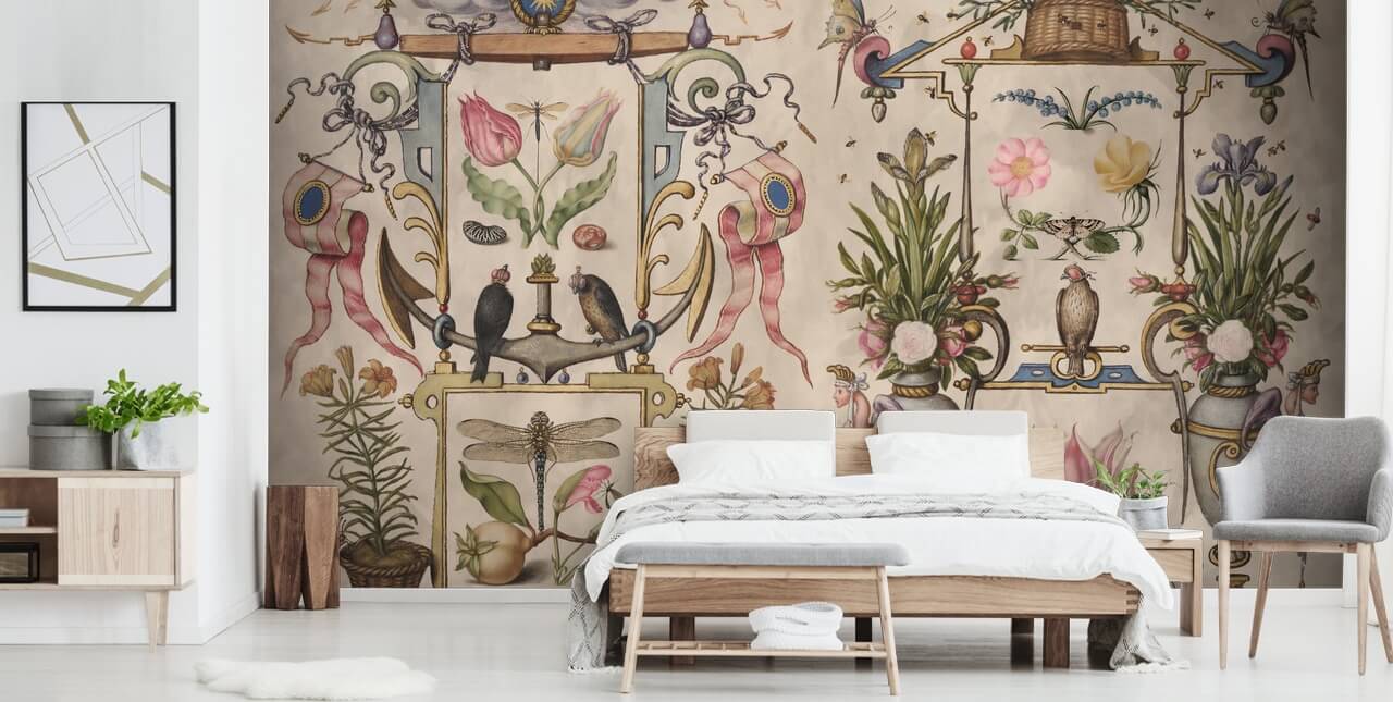 vintage illustraties behang