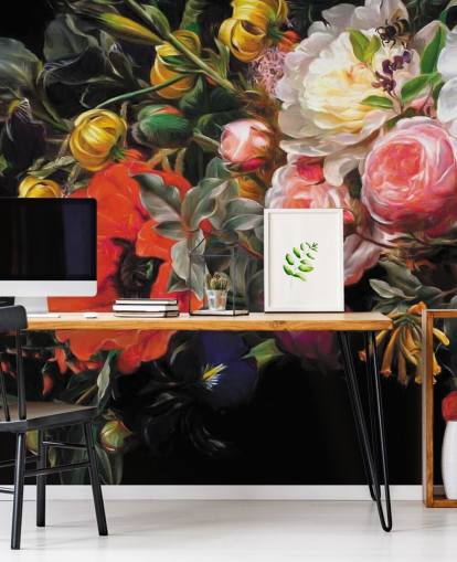 mørk floral valmue og rose tapet mørk floral valmue og rose tapet