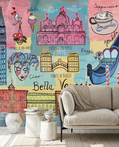 fargerik Venezia illustrasjon tapet fargerik Venezia illustrasjon tapet
