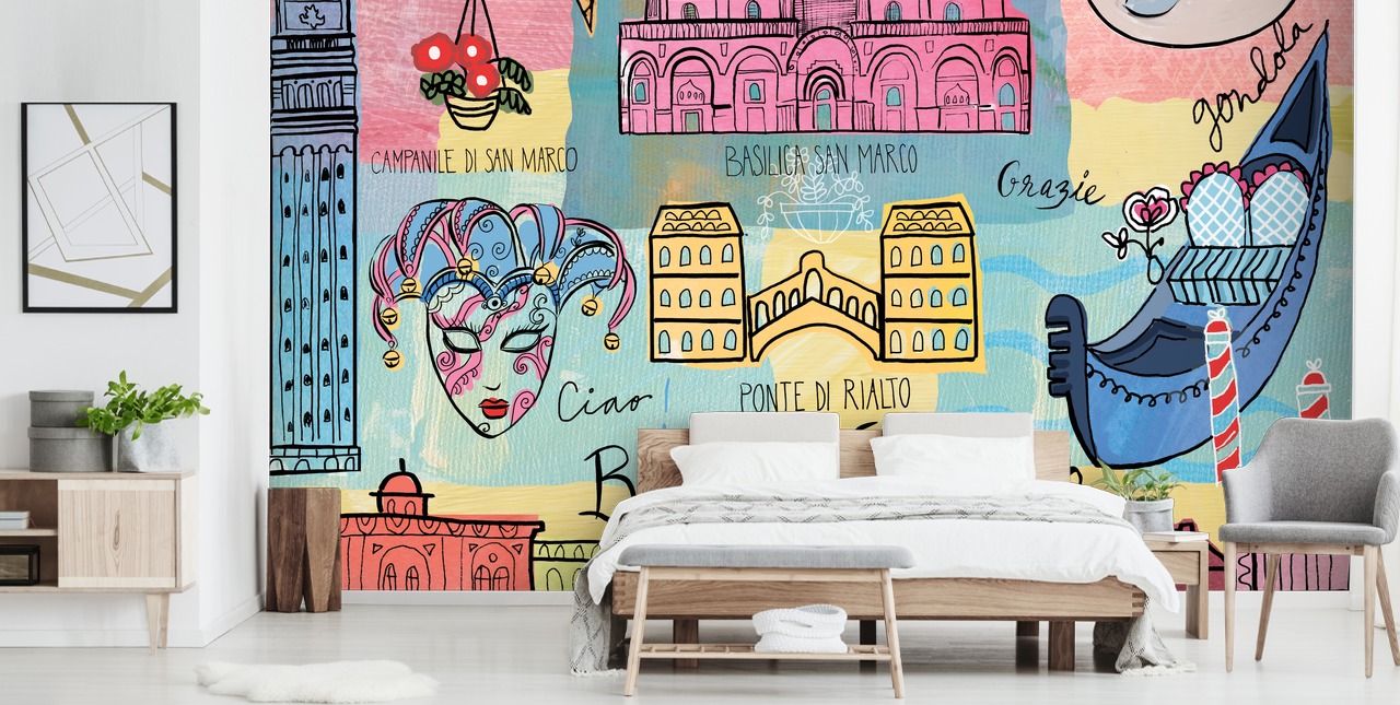 farverige venedig illustration tapet