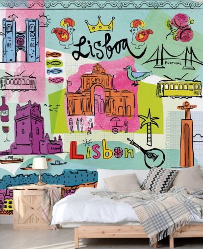 färgglad illustration av Lissabon tapet färgglad illustration av Lissabon tapet