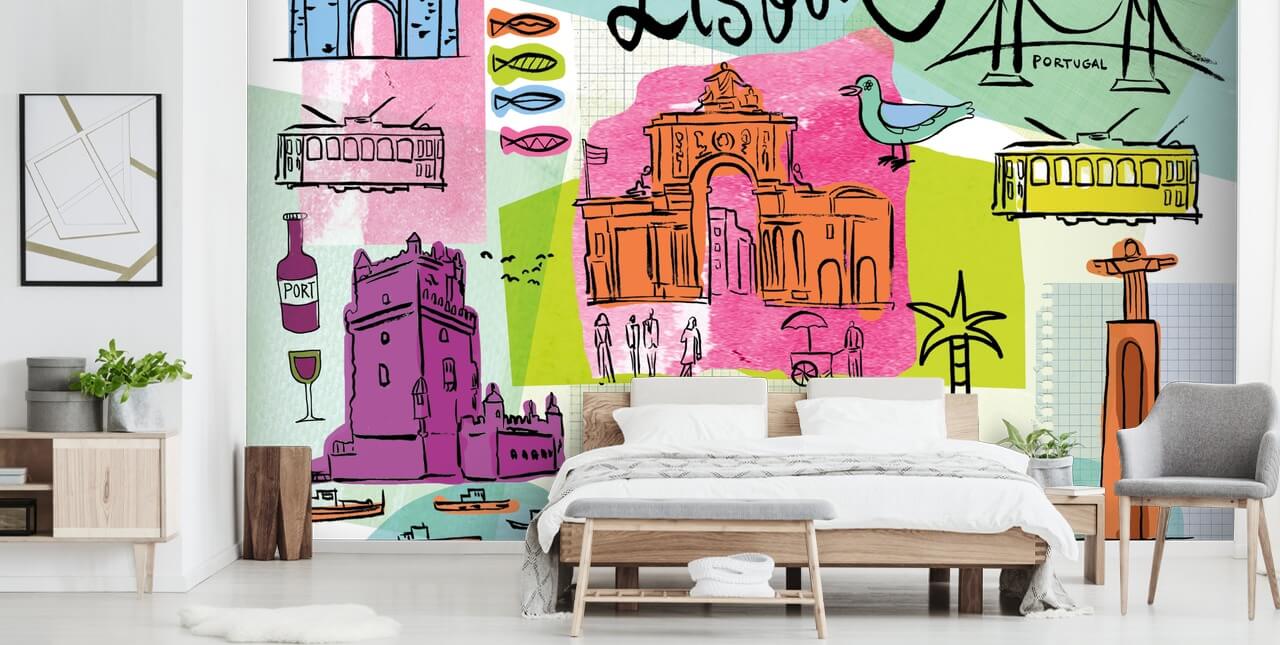 illustration colorée du papier peint de Lisbonne