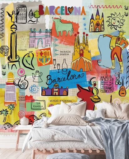 barcelona illustration colourful wallpaper barcelona illustration colourful wallpaper