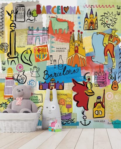 barcelona illustration colourful wallpaper barcelona illustration colourful wallpaper