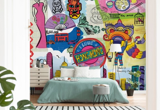 papel de parede colorido de ilustração hong kong