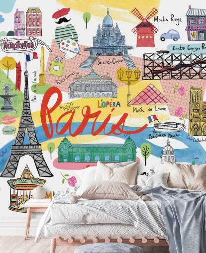 colourful map of paris illustrated wallpaper colourful map of paris illustrated wallpaper