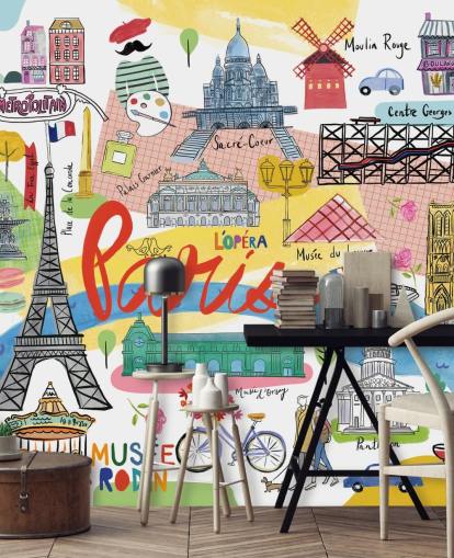 färgstark karta över paris illustrerad tapet färgstark karta över paris illustrerad tapet