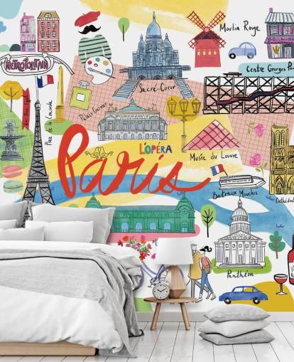 colourful map of paris illustrated wallpaper colourful map of paris illustrated wallpaper