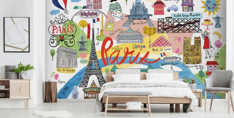 farverige kort over paris illustreret tapet