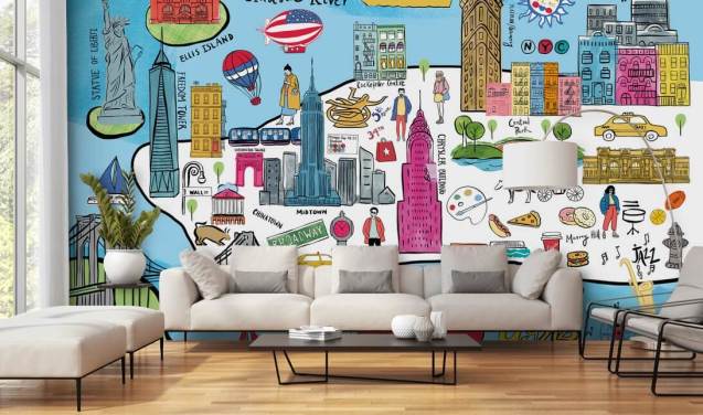 papel de parede colorido mapa de nova york