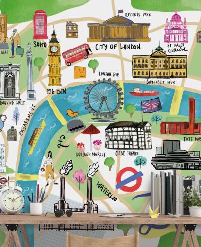 farverigt illustreret london kort tapet farverigt illustreret london kort tapet