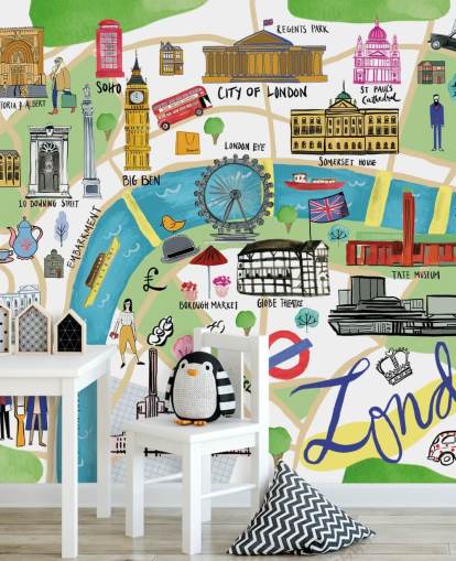 fargerikt illustrert london kart tapet fargerikt illustrert london kart tapet