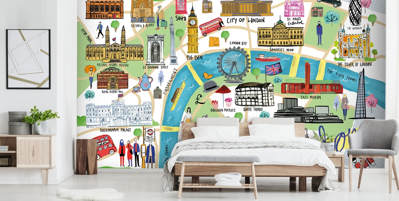papel de parede colorido ilustrado do mapa de Londres papel de parede colorido ilustrado do mapa de Londres