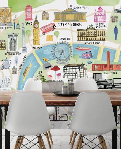 pastel illustratie van londen behang pastel illustratie van londen behang