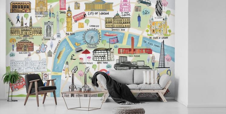 pastell illustration av london tapet