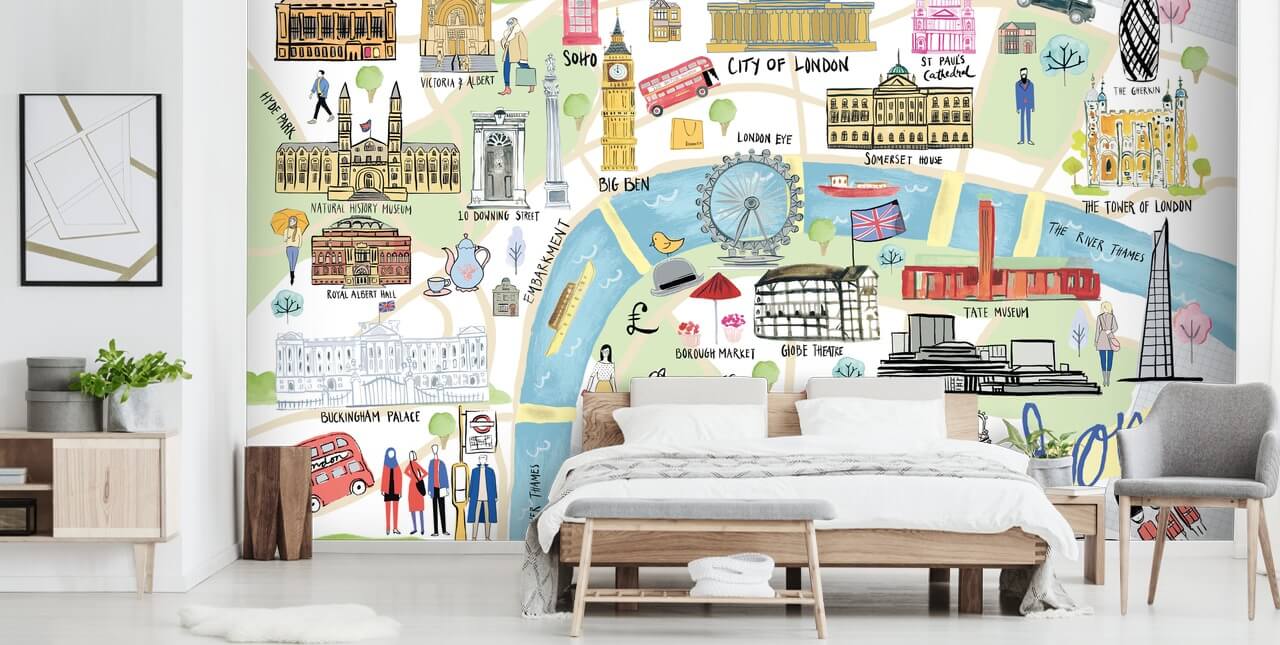 pastell illustration av london tapet