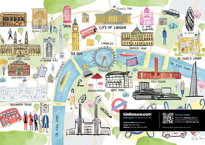 Pastel London Map Wall Mural | Wallsauce US