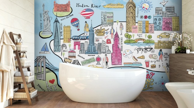 papel de parede de ilustração pastel new york