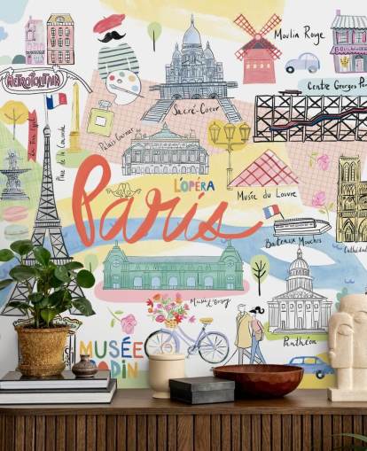 pastel parijs illustratie behang pastel parijs illustratie behang