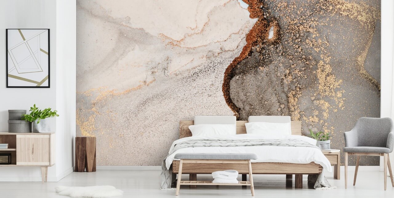 beige brugerdefineret marmor tapet vægmaleri kaldet Glamour Geode til køkkener, badeværelser og stuer