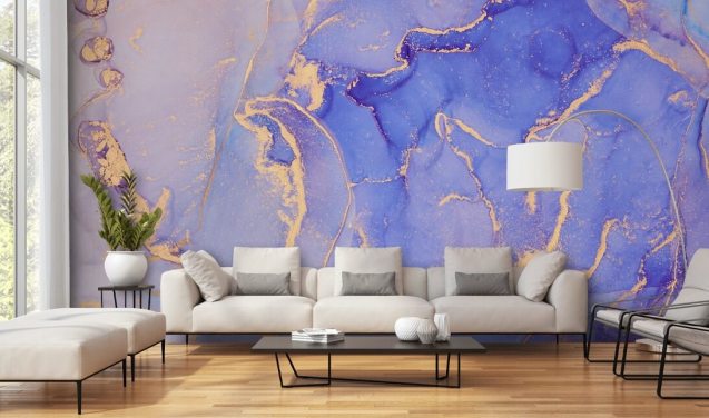 paars en goud aquarelbehang