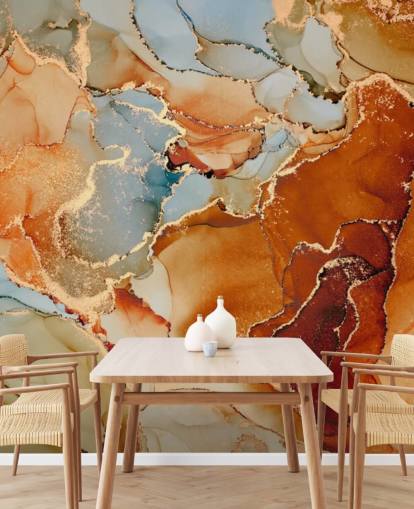 behang met oranje en grijs marmereffect genaamd Orange Watercolour voor slaapkamers, badkamers en woonkamers behang met oranje en grijs marmereffect genaamd Orange Watercolour voor slaapkamers, badkamers en woonkamers