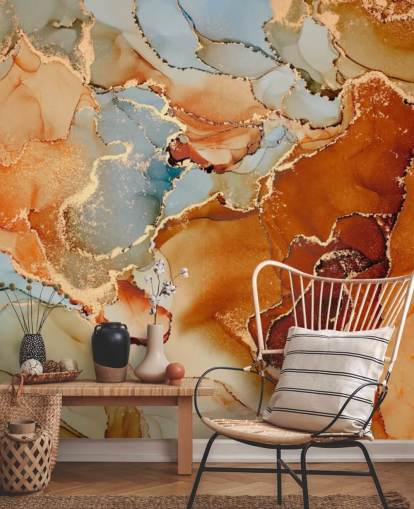 papier peint effet marbre orange et gris appelé Orange Watercolour pour les chambres, les salles de bain et les salons papier peint effet marbre orange et gris appelé Orange Watercolour pour les chambres, les salles de bain et les salons